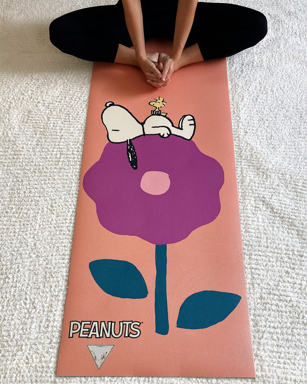 Ascend Yoga Mat Peanuts Snoopy and Woodstock Tan Flower Yoga Mat by Yune Yoga