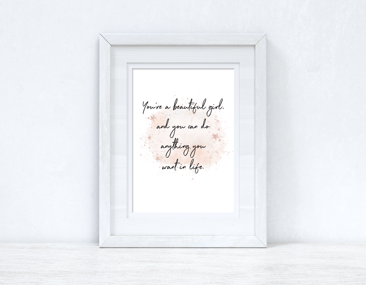 You're A Beautiful Girl Rose Gold Watercolour Inspirational Wall Home Decor Print by WinsterCreations™ Official Store