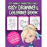 Cute Animals, Characters & Girls Easy Drawing & Coloring Book: Grid drawing book for kids and adults to learn how to draw and to enjoy coloring pages