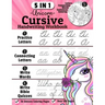 Unicorn Cursive Handwriting Workbook: 5-in-1 Cursive Handwriting Practice Books Beginning to Master For Kids: Tracing Letters, Connecting Cursive Lett