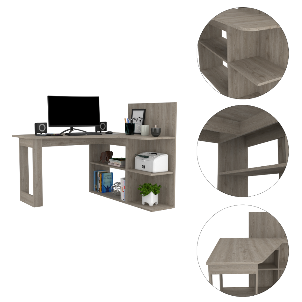 Fresno L-Shaped Computer Desk, Four Shelves by FM FURNITURE