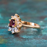 Vintage 1990's Ring Ruby and Clear Austrian Crystals 18k Yellow Gold Plated by PVD Vintage Jewelry