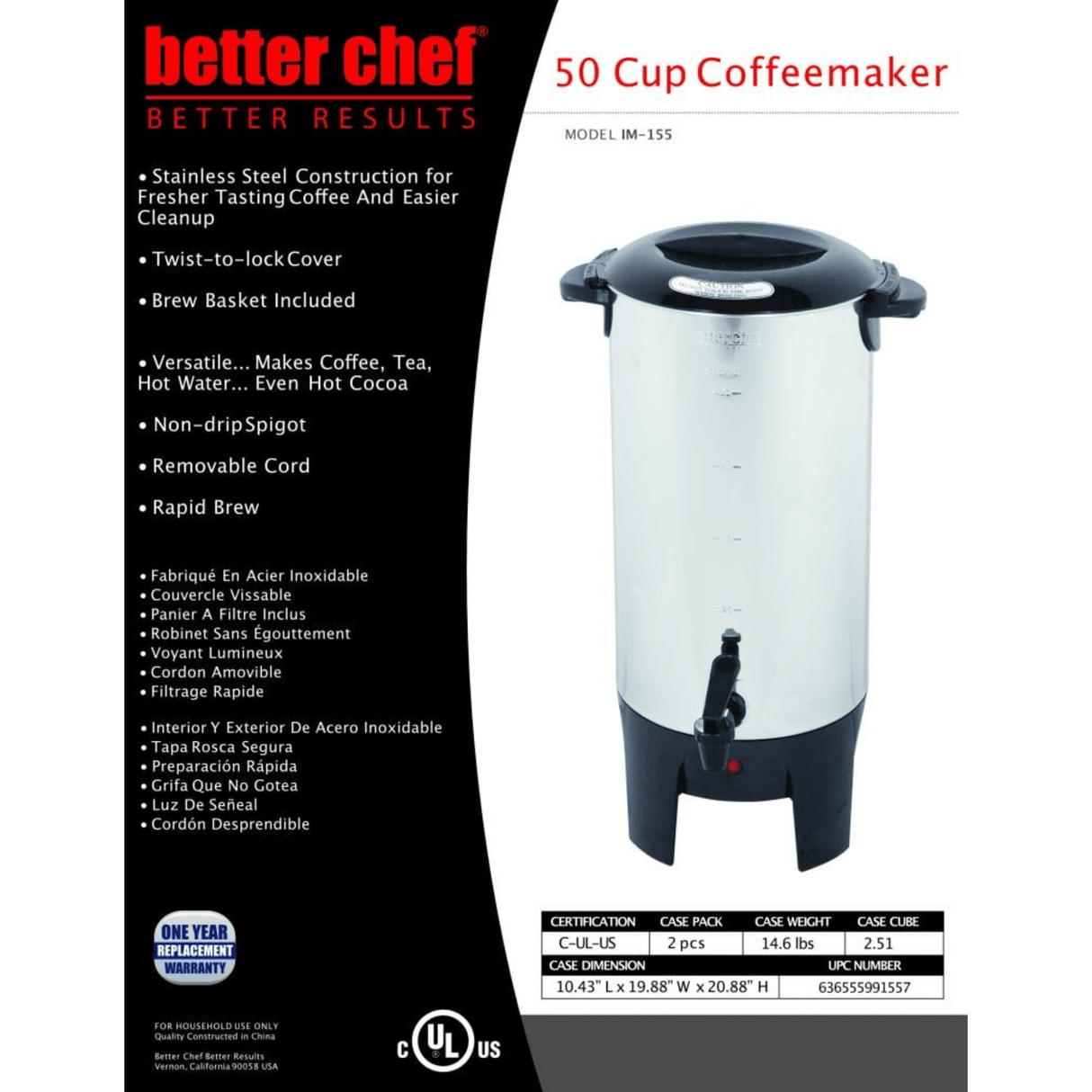 Better Chef 10 to 50 Cup Stainless Steel Urn Coffeemaker by Jupiter Gear Home