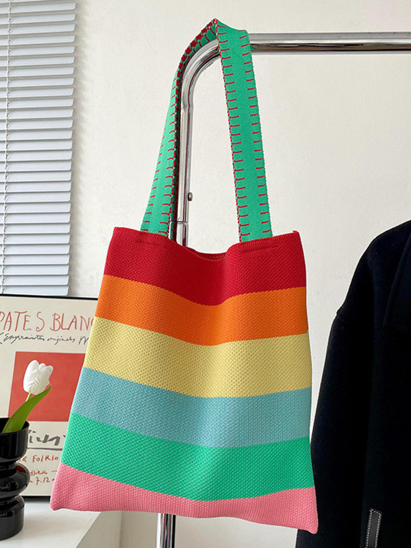 Original Weave Contrast Color Rainbow Striped Bags Accessories by migunica