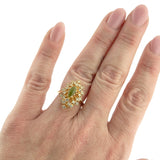 Vintage Ring Genuine Opal with Clear and Ruby Austrian Crystals 18kt Yellow Gold Electroplated by PVD Vintage Jewelry