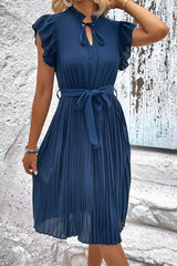 Tie Neck Belted Pleated Dress by Faz