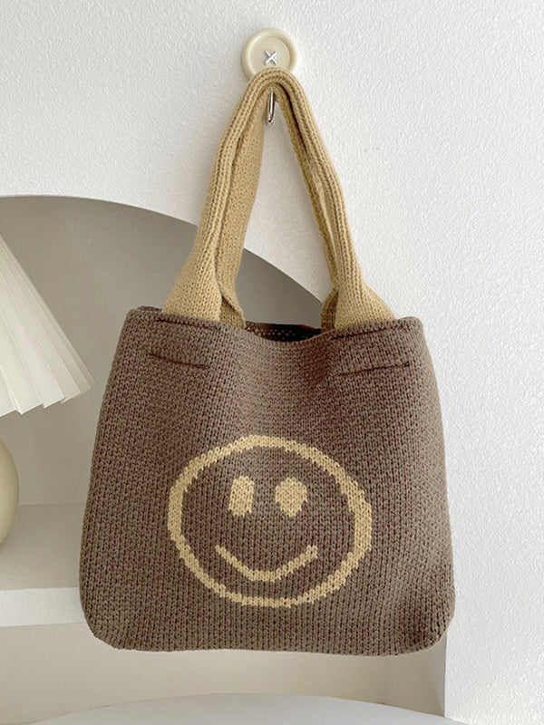 Smiley Face Pattern Woven Handbag by migunica