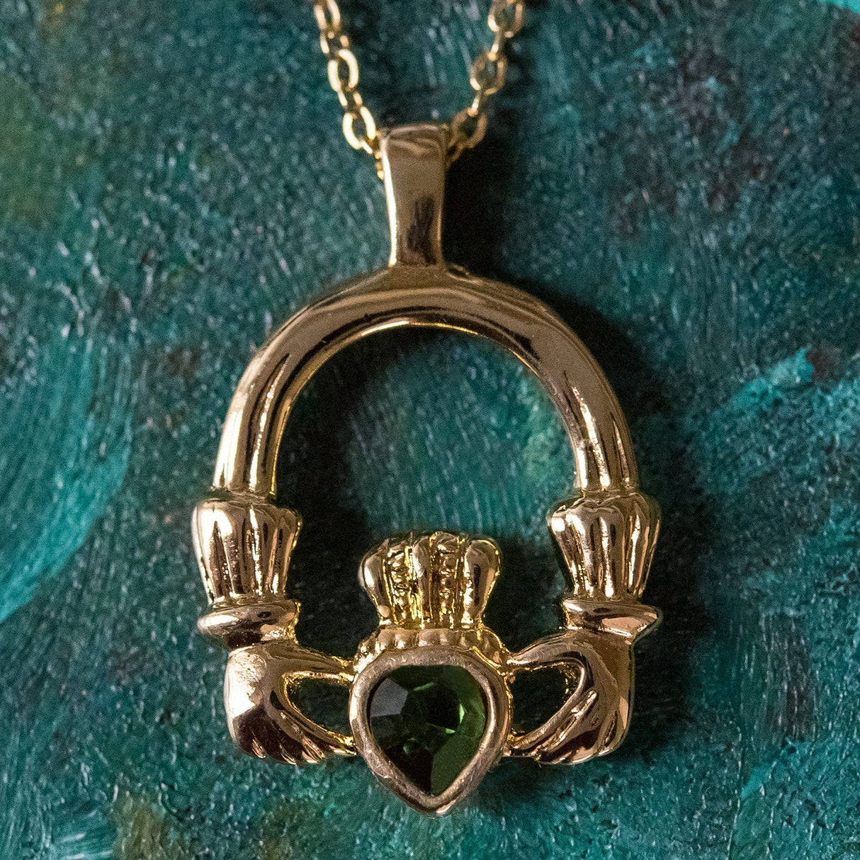 Vintage Claddagh Necklace Austrian Heart Crystal 18k Yellow Gold Electroplated Made in the USA by PVD Vintage Jewelry