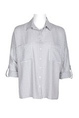 Adyson Parker Collared Button Down 2 Way Sleeve Pockets High Low Hem Polyester Shirt by Curated Brands