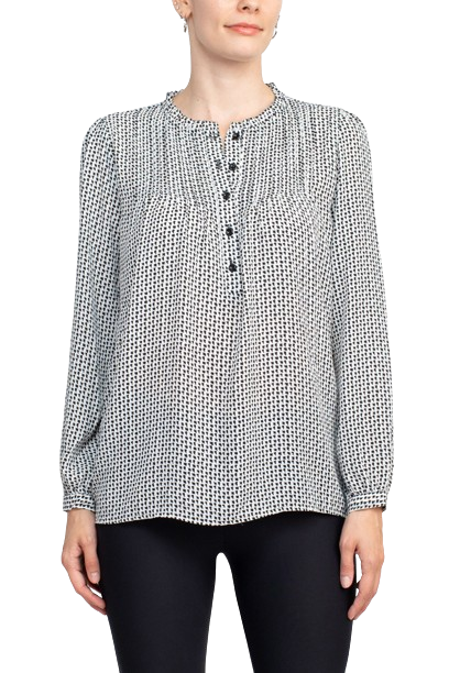 Adrianna Papell Crew Neck Long Sleeves Button Detail Woven Top by Curated Brands