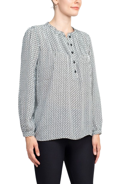 Adrianna Papell Crew Neck Long Sleeves Button Detail Woven Top by Curated Brands