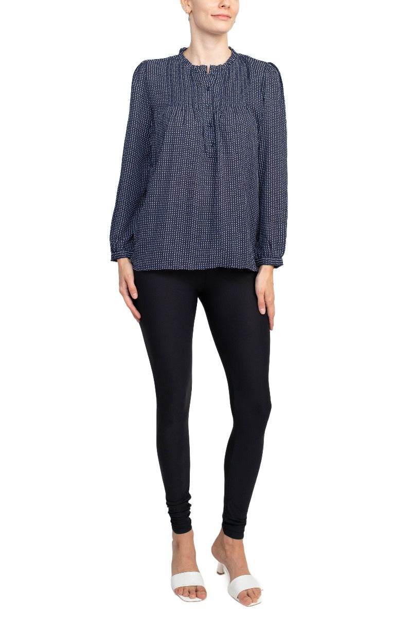 Adrianna Papell Crew Neck Long Sleeves Button Detail Woven Top by Curated Brands