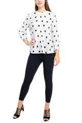 Adrianna Papell Crew Neck 3/4 Sleeve Keyhole Back Ruched Waist Multi Print Woven Top by Curated Brands