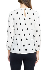 Adrianna Papell Crew Neck 3/4 Sleeve Keyhole Back Ruched Waist Multi Print Woven Top by Curated Brands