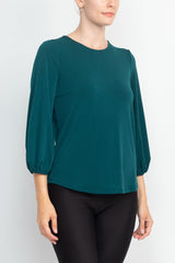 Adrianna Papell Boat Neck Back Button 3/4 Sleeves with Elastic Cuff Crepe Top by Curated Brands