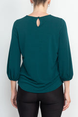 Adrianna Papell Boat Neck Back Button 3/4 Sleeves with Elastic Cuff Crepe Top by Curated Brands