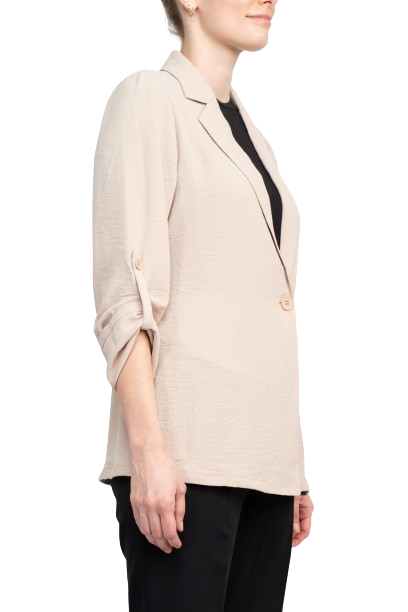 Adrianna Papell Sport Collar Neck One Button 3/4 Sleeve Woven Blazer by Curated Brands