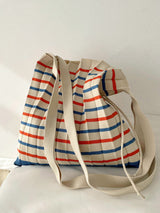 Contrast Color Pleated Striped Woven Handbag by migunica