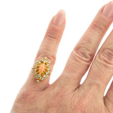 Vintage Ring Genuine Opal with Clear and Ruby Austrian Crystals 18kt Yellow Gold Electroplated by PVD Vintage Jewelry