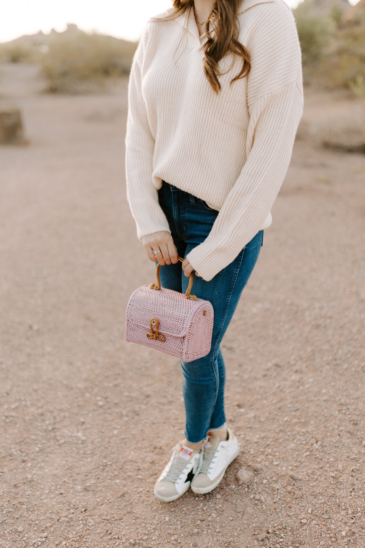 ALICE RATTAN HANDBAG IN PINK by POPPY + SAGE