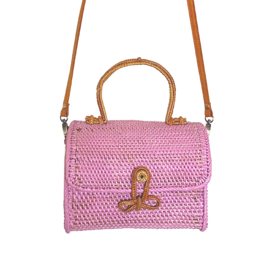 ALICE RATTAN HANDBAG IN PINK by POPPY + SAGE