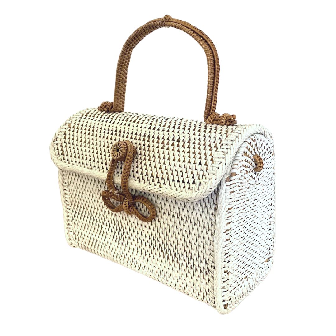 ALICE RATTAN HANDBAG IN WHITE by POPPY + SAGE