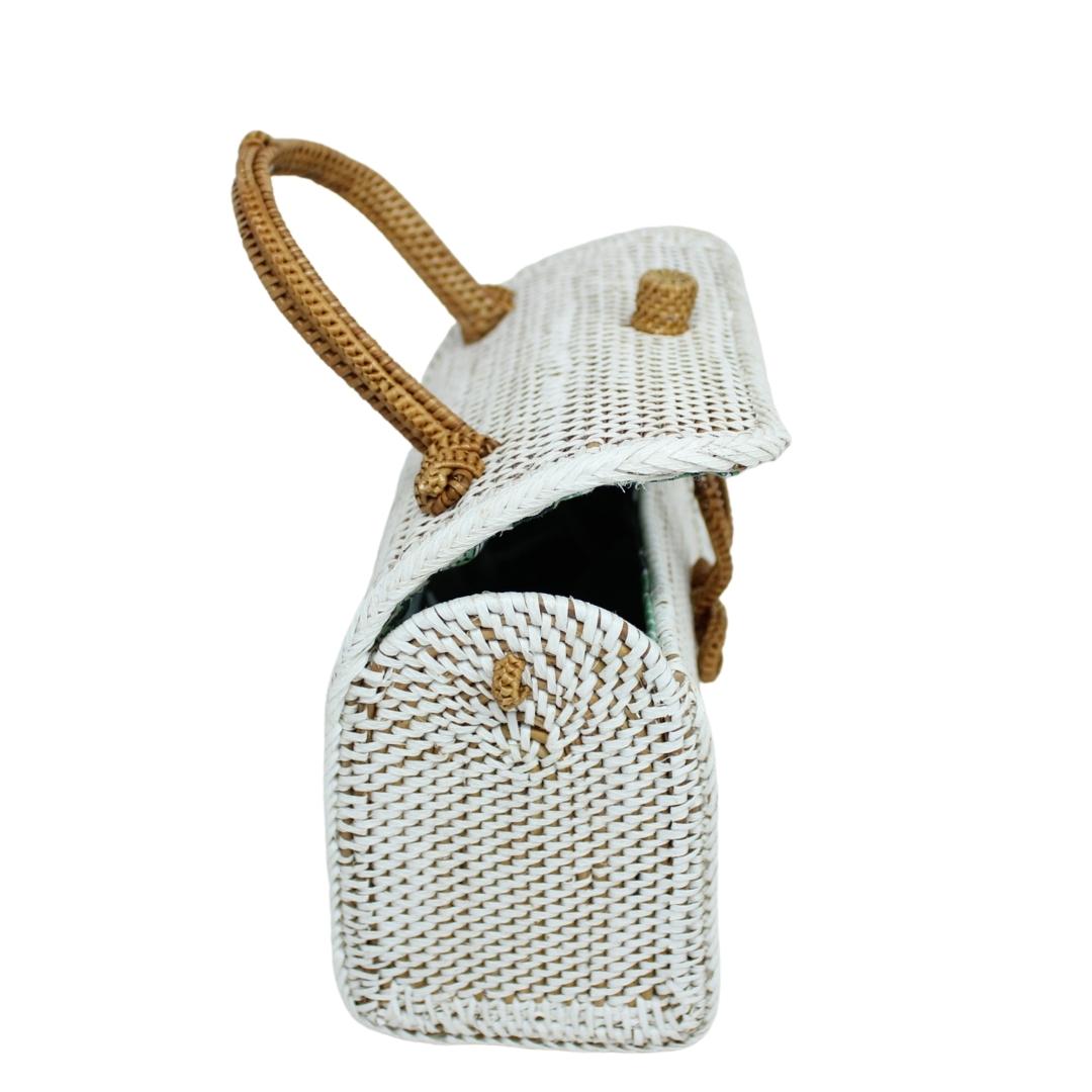 ALICE RATTAN HANDBAG IN WHITE by POPPY + SAGE