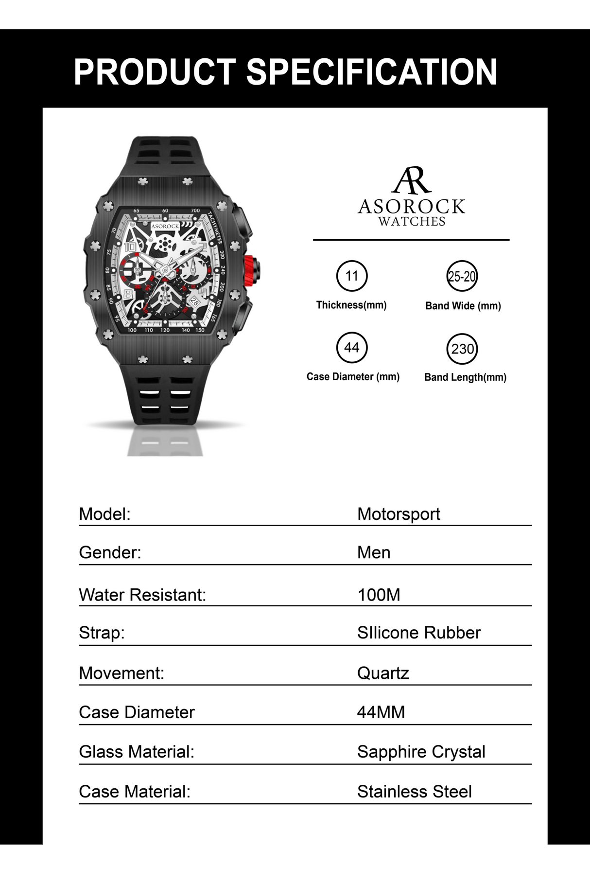 All Black Motorsport by ASOROCK WATCHES