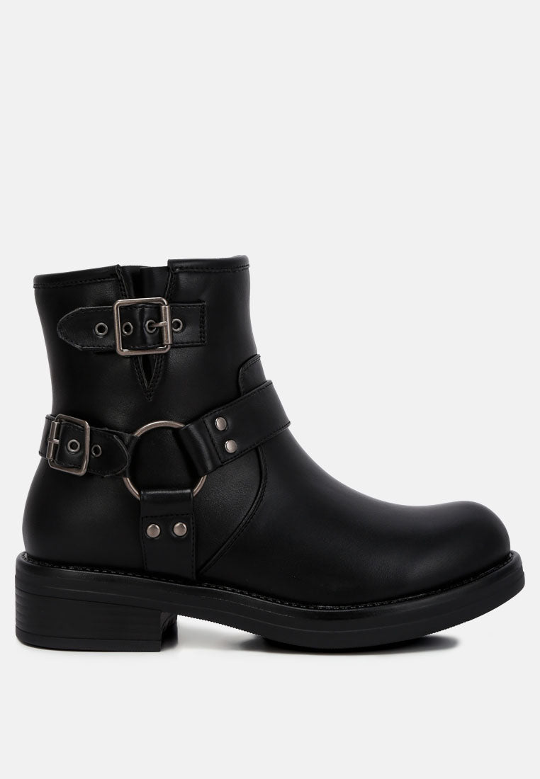 allux faux leather pin buckle boots by London Rag