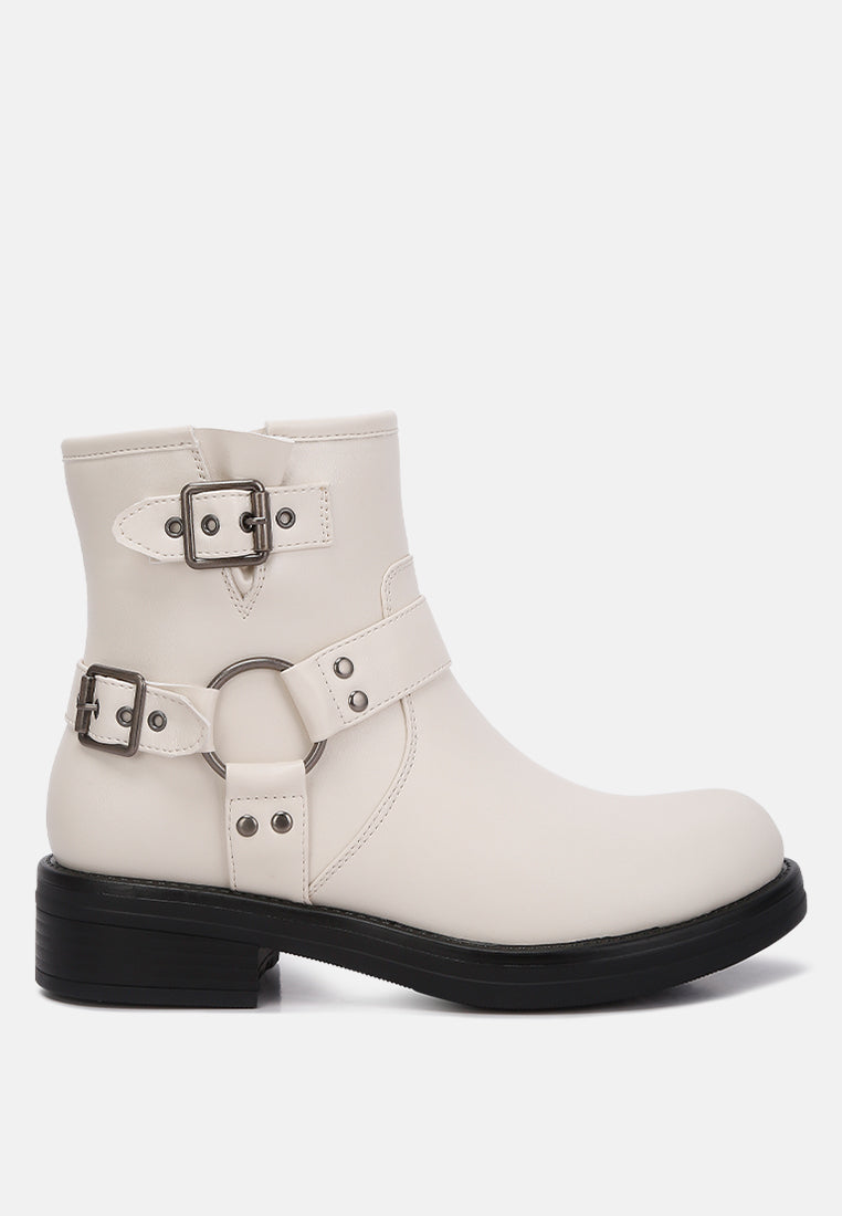 allux faux leather pin buckle boots by London Rag