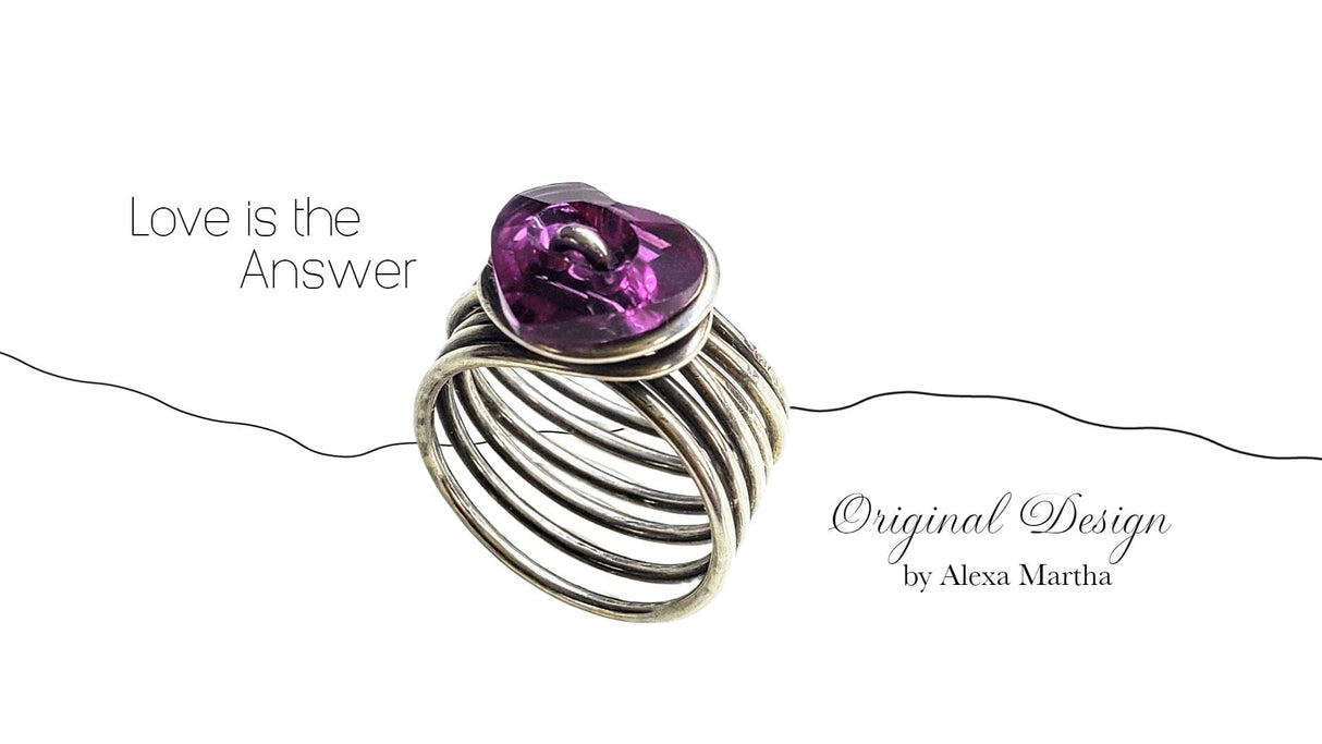 Wire Wrapped Pink Crystal Heart Glam Ring by Alexa by Alexa Martha Designs