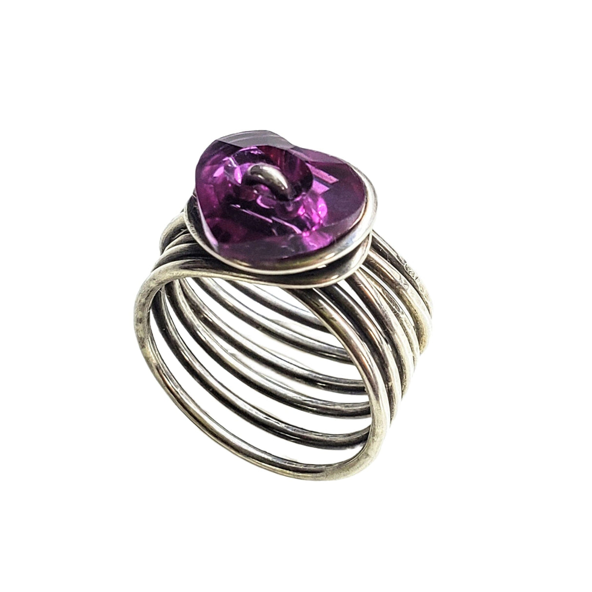 Wire Wrapped Pink Crystal Heart Glam Ring by Alexa by Alexa Martha Designs