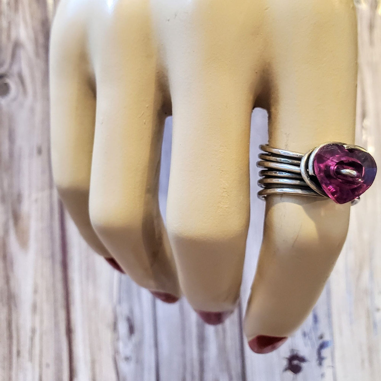 Wire Wrapped Pink Crystal Heart Glam Ring by Alexa by Alexa Martha Designs