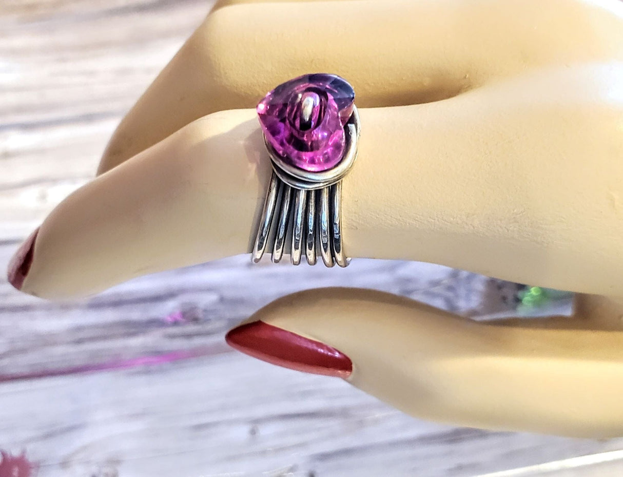 Wire Wrapped Pink Crystal Heart Glam Ring by Alexa by Alexa Martha Designs