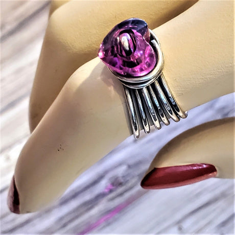 Wire Wrapped Pink Crystal Heart Glam Ring by Alexa by Alexa Martha Designs