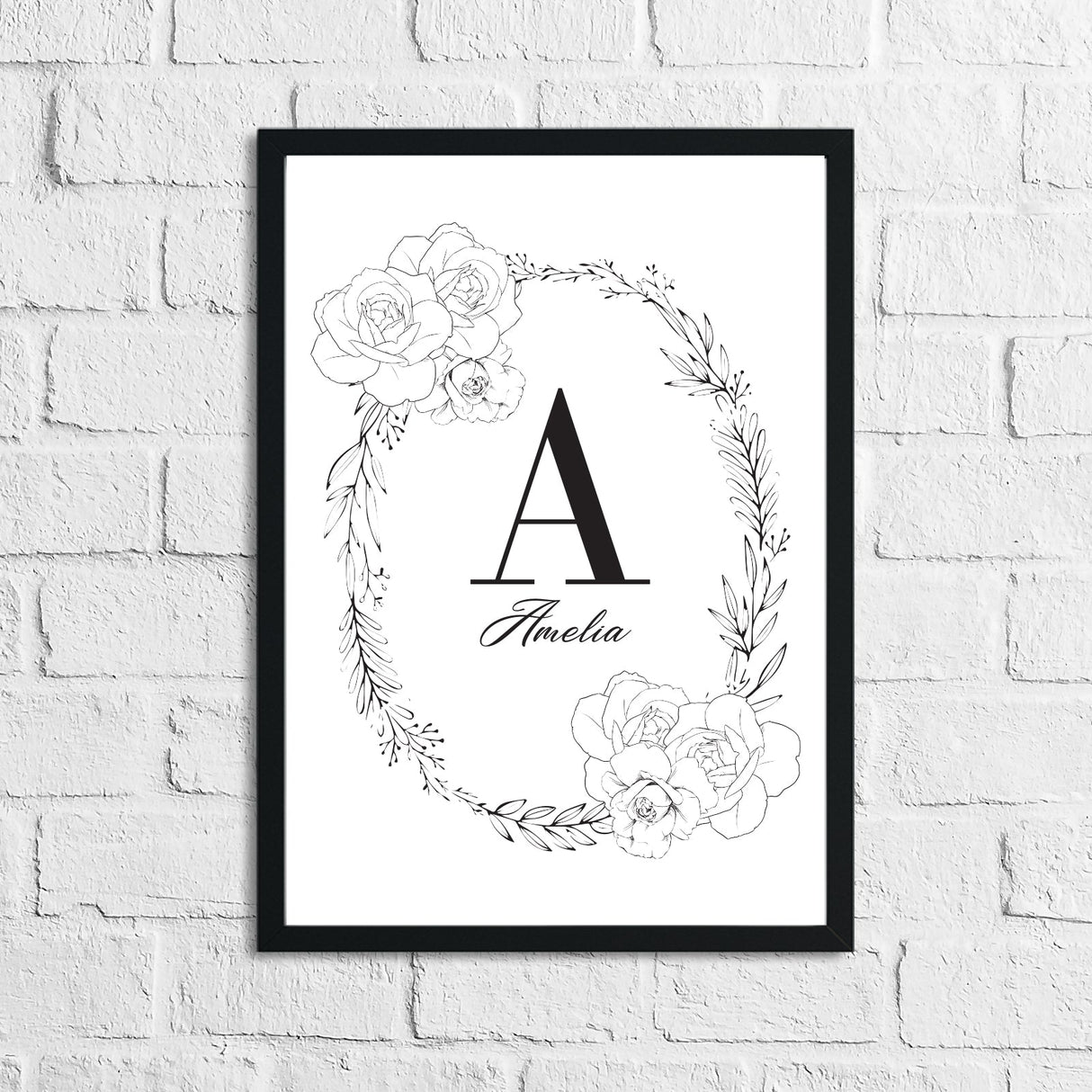 Black Rose Wreath Name Children's Room Wall Decor Print by WinsterCreations™ Official Store