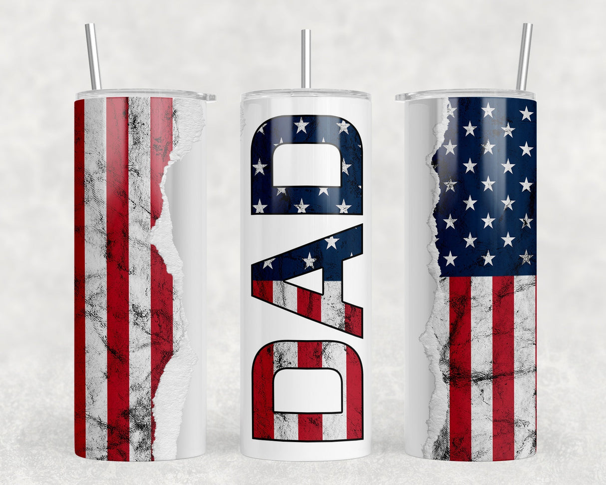 American Flag Dad|Skinny Tumbler|Optional Bluetooth Speaker| Speaker Color Varies by Rowdy Ridge Co