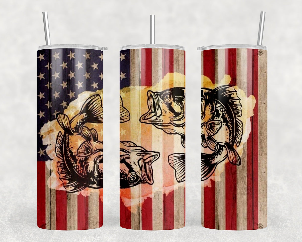 American Flag Fishing|Skinny Tumbler|Optional Bluetooth Speaker| Speaker Color Varies by Rowdy Ridge Co