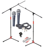 GRIFFIN Microphone Boom Stand, Cardioid Dynamic Mic, XLR Cable, & Clip (Pack of 2) - Telescoping Arm by GeekStands.com