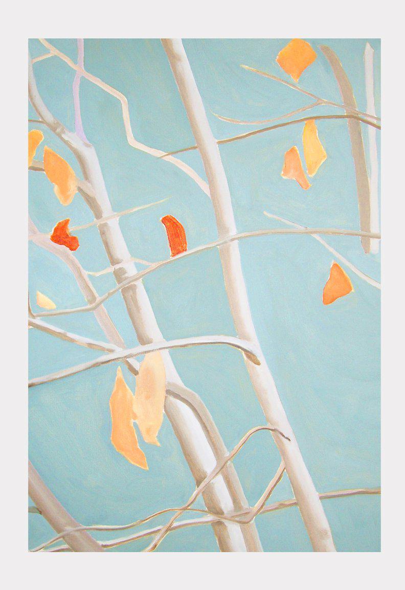 Art Print:  Tree with Orange Leaves on Blue Sky by India & Purry