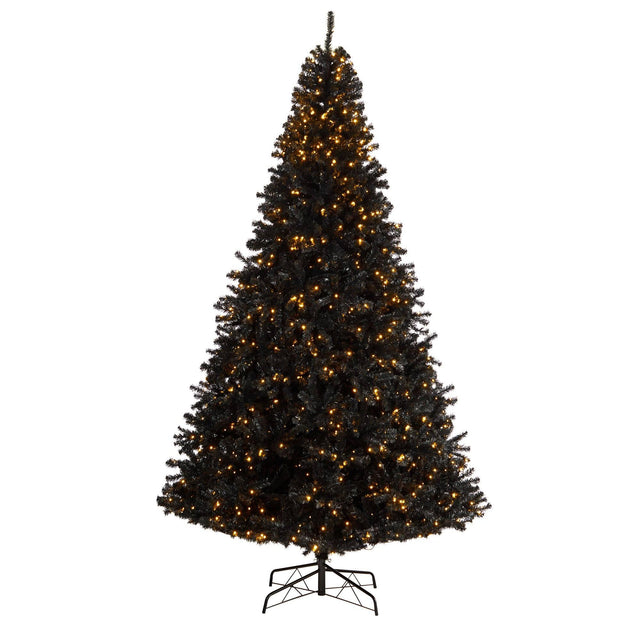 10’ Black Artificial Christmas Tree with 950 Clear LED Lights and 3056 Tips by Nearly Natural - Vysn