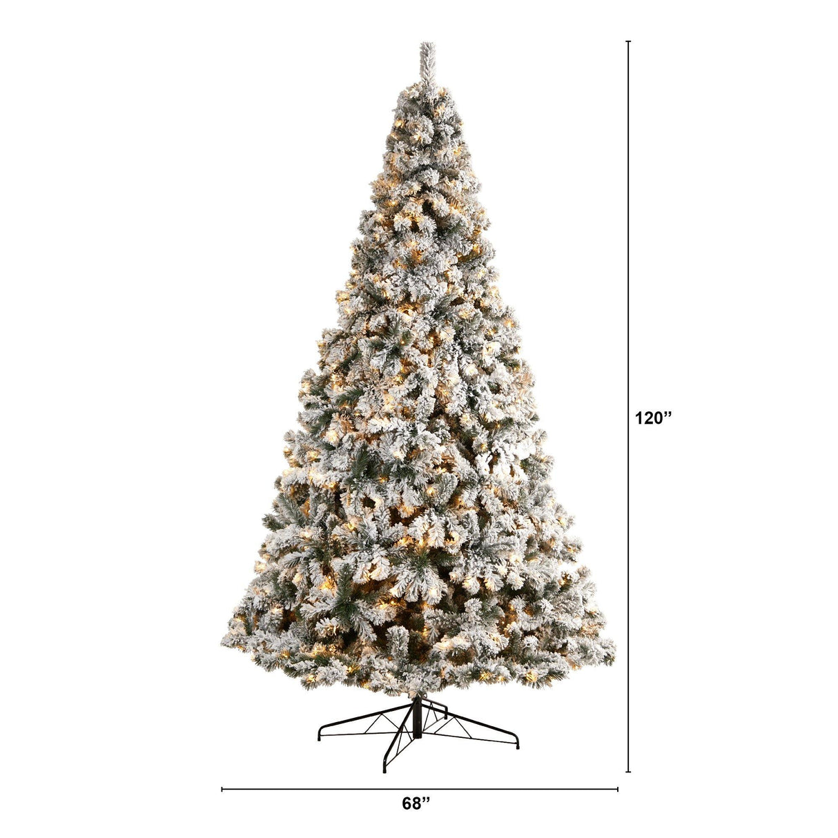 10' Flocked West Virginia Fir Artificial Christmas Tree with 800 Warm White LED Lights and 1680 Tips by Nearly Natural