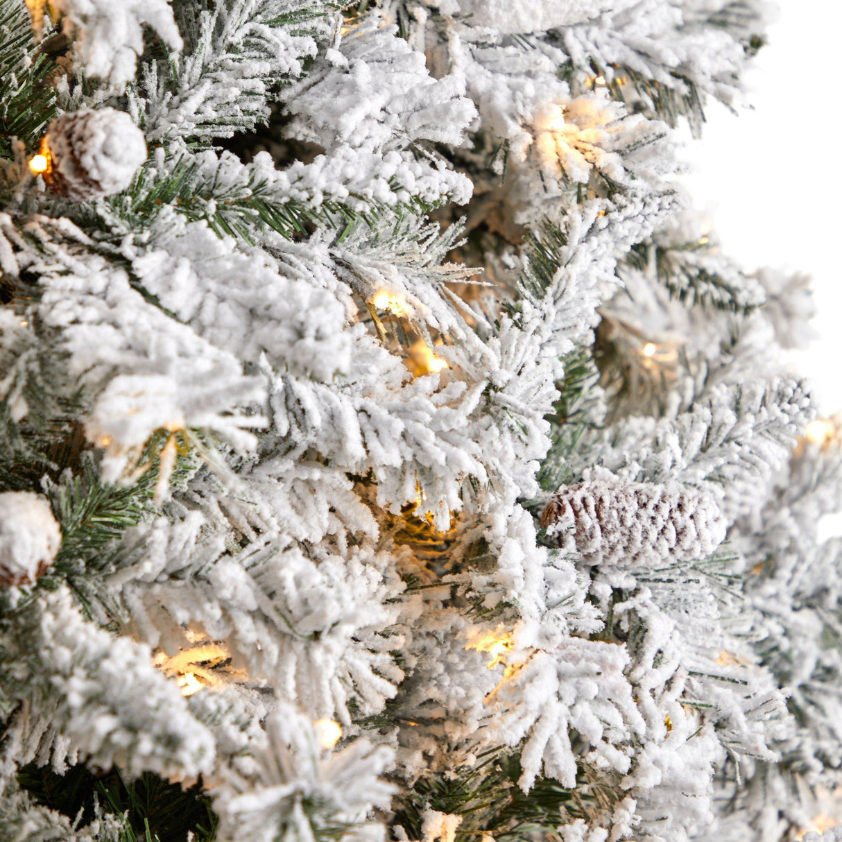 10' Flocked White River Mountain Pine Christmas Tree with Pinecones and 800 Clear LED Lights by Nearly Natural