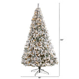 10' Flocked White River Mountain Pine Christmas Tree with Pinecones and 800 Clear LED Lights by Nearly Natural