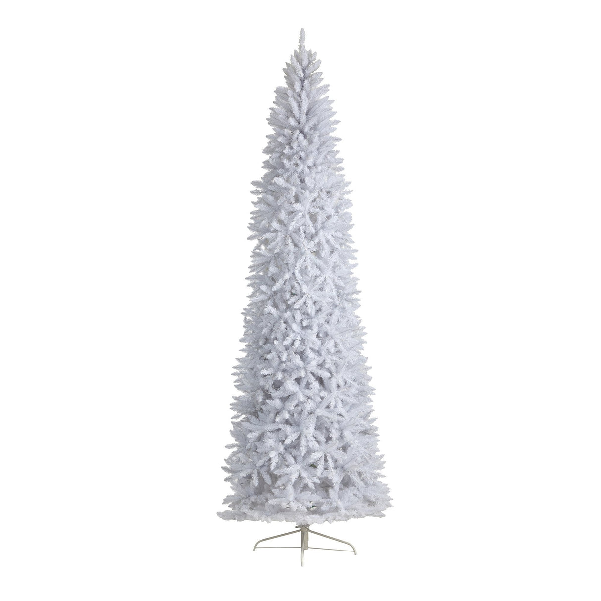 10’ Slim White Artificial Christmas Tree with 800 Warm White LED Lights and 2420 Bendable Branches by Nearly Natural