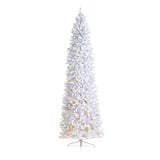 10’ Slim White Artificial Christmas Tree with 800 Warm White LED Lights and 2420 Bendable Branches by Nearly Natural