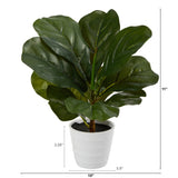 11” Fiddle Leaf Artificial Plant in White Planter (Real Touch) by Nearly Natural