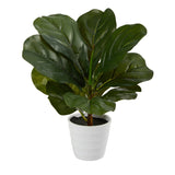 11” Fiddle Leaf Artificial Plant in White Planter (Real Touch) by Nearly Natural