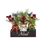 12” Holiday Winter Pine and Berries Three Piece Mason Jar “Noel” Table Christmas Arrangement Décor by Nearly Natural