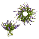 12'' Lavender Arrangement and 14” Lavender Wreath (Set of 2) by Nearly Natural